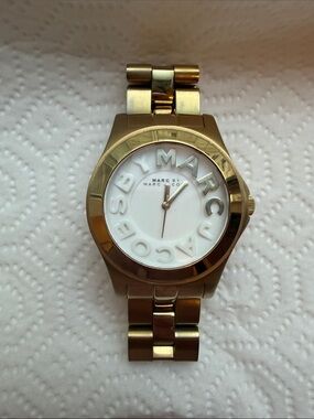 Marc By Marc Jacobs Gold and White Logo Dial Bracelet Watch